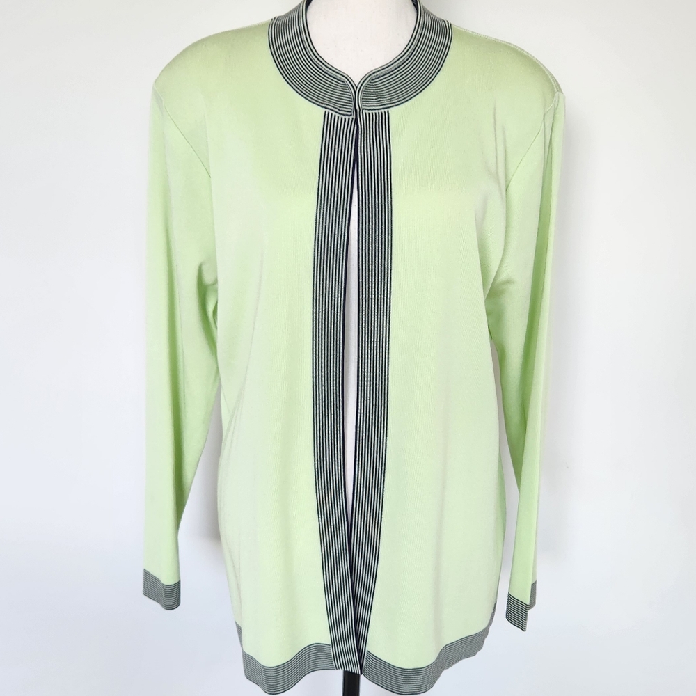 Exclusively‎ Misook Lime Green Black Open Cardigan Jacket Long Sleeve Sz. Med